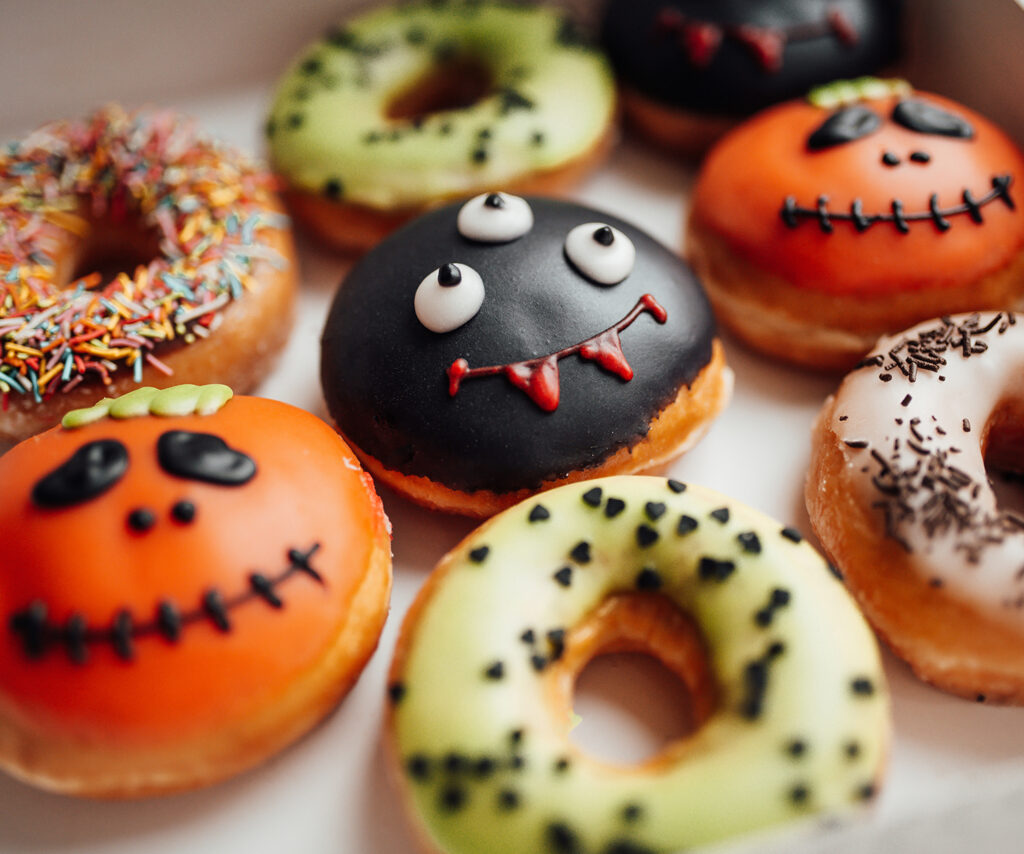 Donuts with Halloween decorations